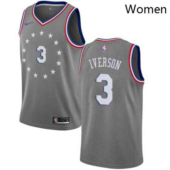 Womens Nike Philadelphia 76ers 3 Allen Iverson Swingman Gray NBA Jersey City Edition